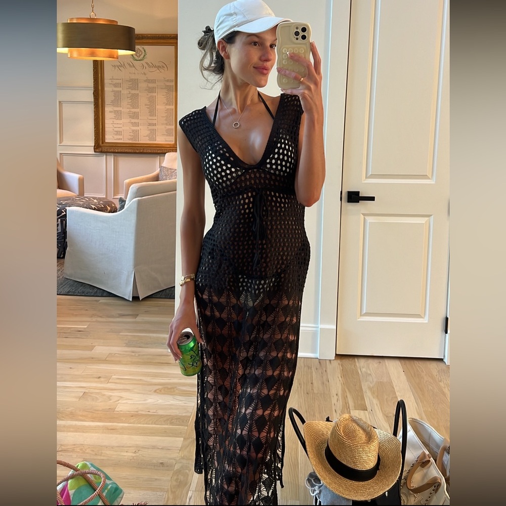 VENUS Black Crochet Maxi Swim Coverup